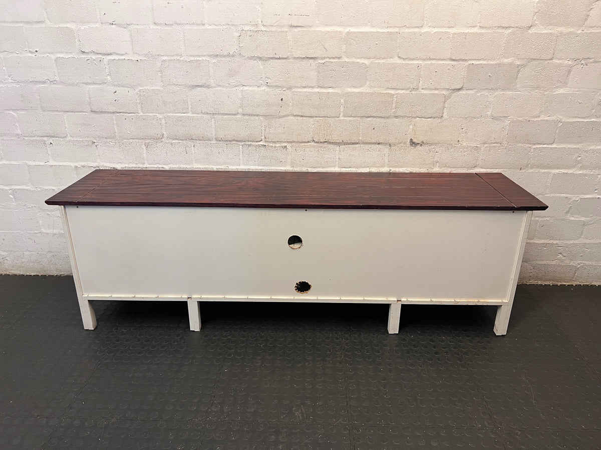 White and Dark Wood Two-Tone TV Unit — Fair Condition with Visible Wear – back view