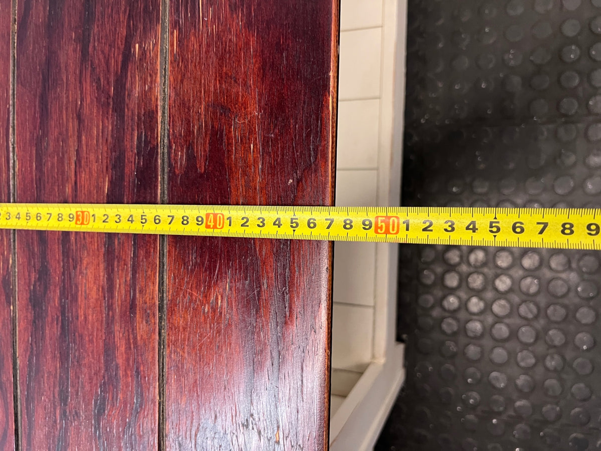White and Dark Wood Two-Tone TV Unit — Fair Condition with Visible Wear – depth measurement