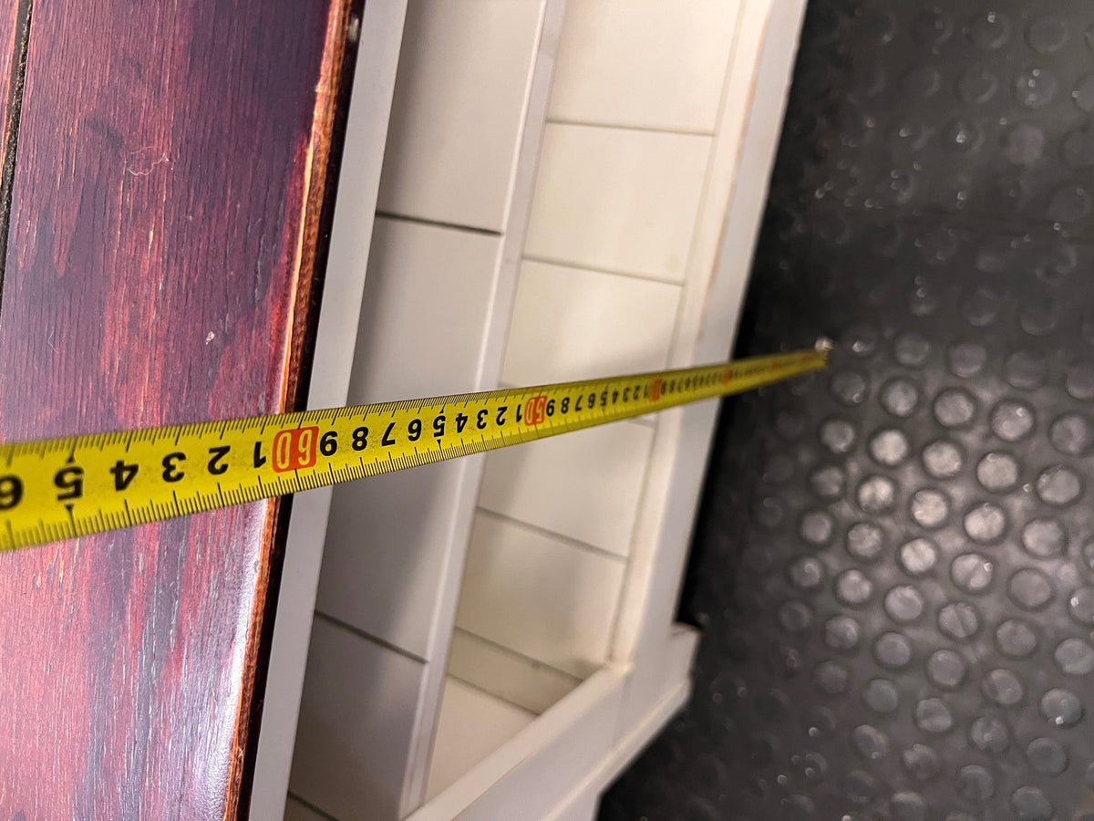 White and Dark Wood Two-Tone TV Unit — Fair Condition with Visible Wear – height measurement