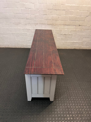 White and Dark Wood Two-Tone TV Unit — Fair Condition with Visible Wear – top view