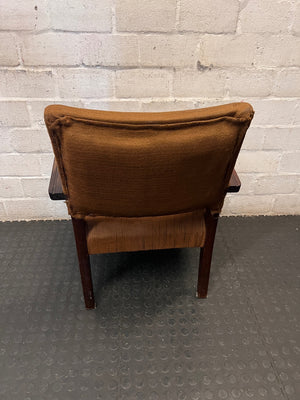 Vintage Armchair with Curved Wooden Arms — Well-Used Condition with Significant Wear – condition detail
