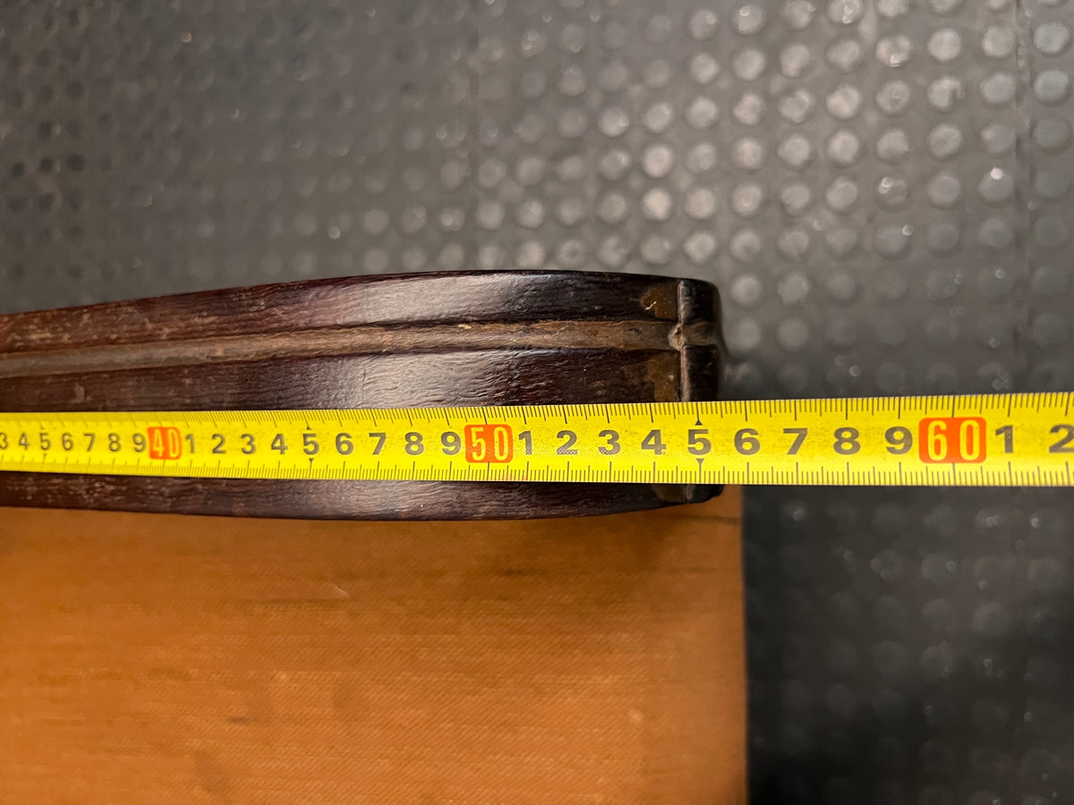 Vintage Armchair with Curved Wooden Arms — Well-Used Condition with Significant Wear – depth measurement