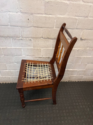Yellowwood and Dark Wood Dining Chair — Damaged Riempie Seats and Broken Spindle – condition detail