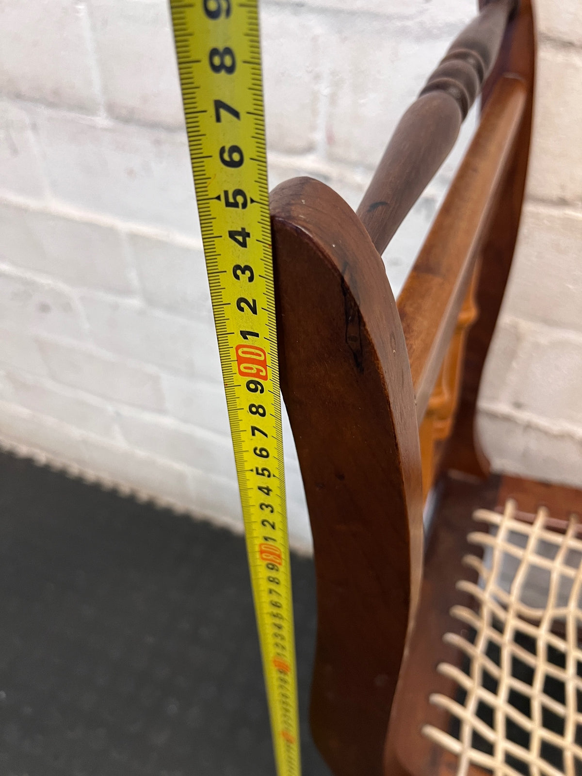 Yellowwood and Dark Wood Dining Chair — Damaged Riempie Seats and Broken Spindle – height measurement