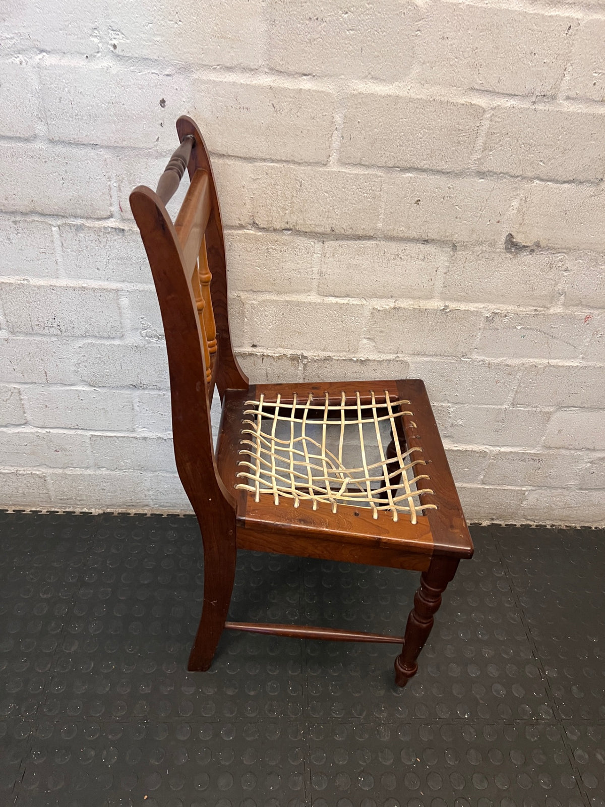 Yellowwood and Dark Wood Dining Chair — Damaged Riempie Seats and Broken Spindle – top view