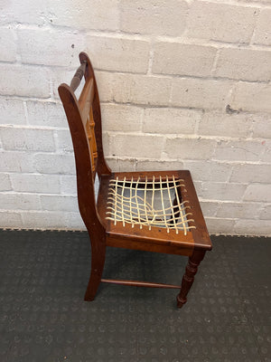 Yellowwood and Dark Wood Dining Chair — Damaged Riempie Seats and Broken Spindle – top view