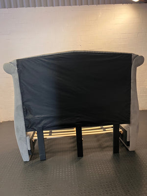 Grey Velvet Wingback King Bed Frame with Stud Detail — Visible Staining on Velvet Upholstery – back view