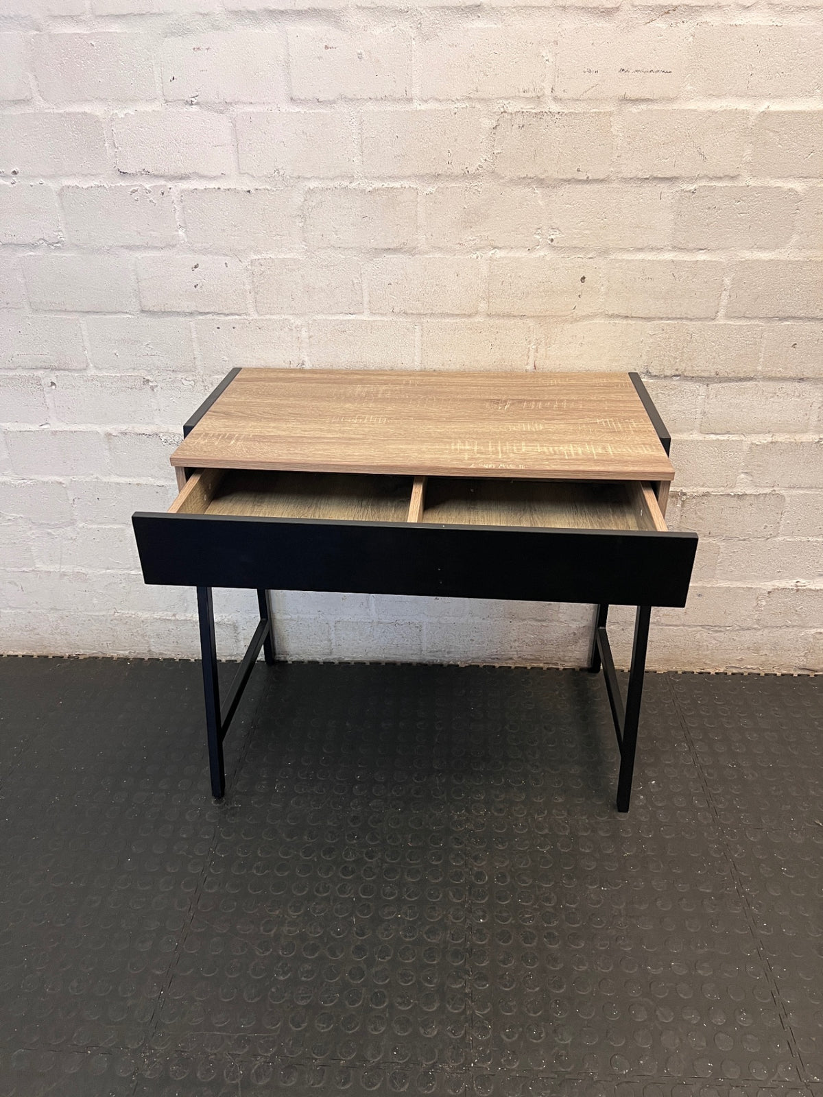 Modern Two-Tone Wood and Metal Study Desk — Good Working Order – side view