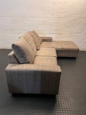Grey Fabric L-Shaped Sectional Couch with Chaise — Good Condition – back view