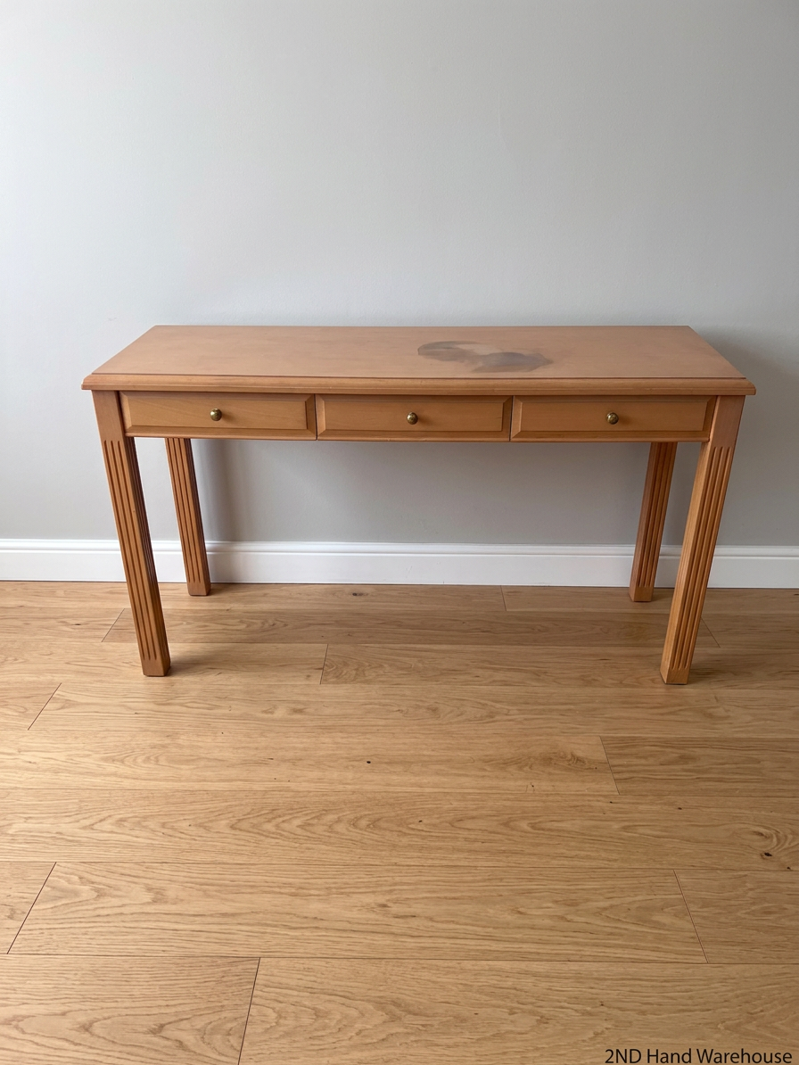 Beechwood Office Desk with 3 Drawers — Surface Mark on Desk Top – styled product image