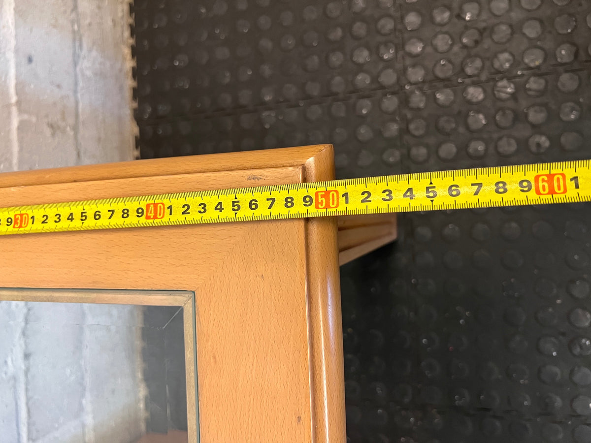 Beechwood Side Table with Glass Inset and Fluted Legs — Visible Mark on Table Surface – width measurement