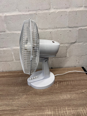 White Mellerware Oscillating Desk Fan — Good Working Order; Fair Condition – side view