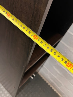 Dark Wood Finish Bookshelf with Lower Cupboard — Sturdy But Well Used Bookshelf – depth measurement