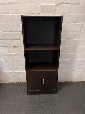 Dark Wood Finish Bookshelf with Lower Cupboard — Sturdy But Well Used Bookshelf – main front view