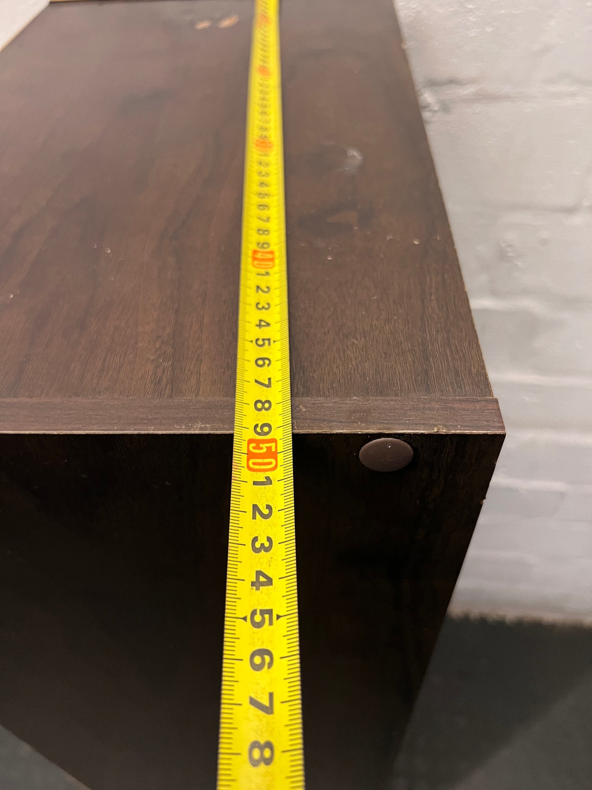 Dark Wood Finish Bookshelf with Lower Cupboard — Sturdy But Well Used Bookshelf – width measurement