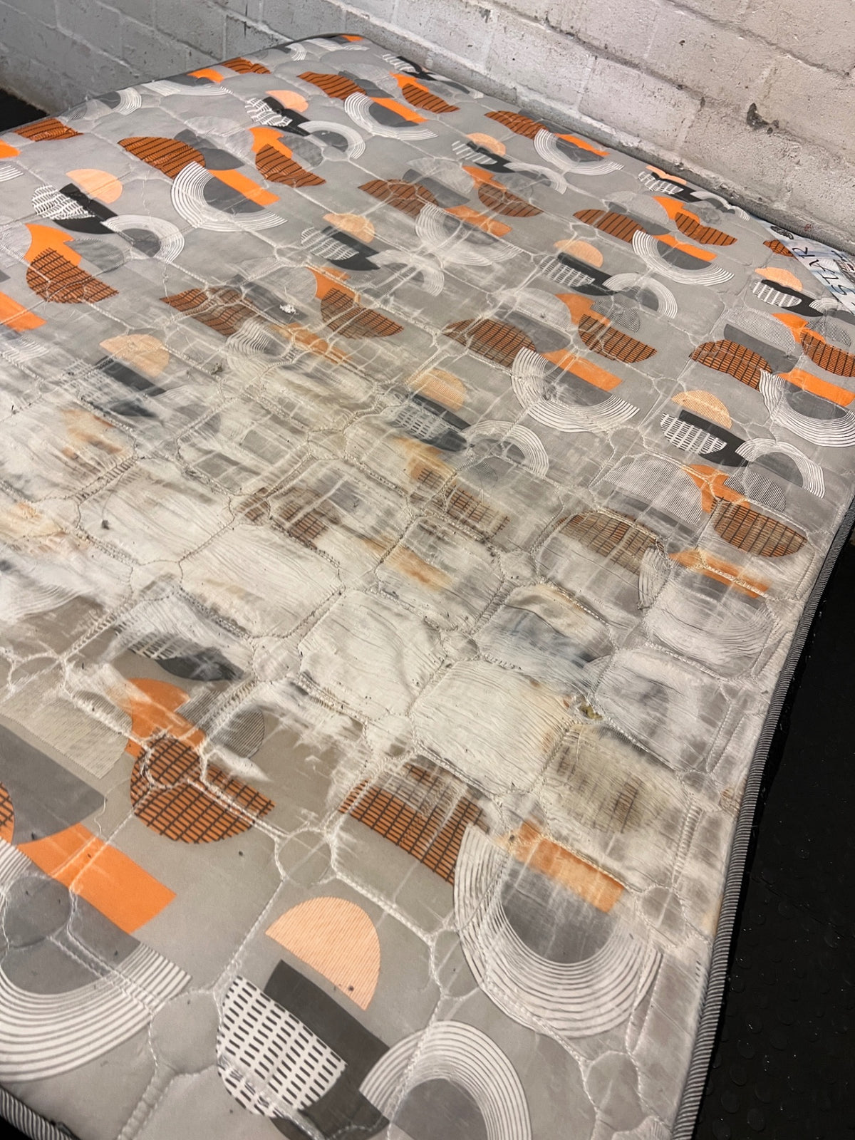 Double Patterned Upholstered Base Set — Visible Surface Staining on Mattress – top view