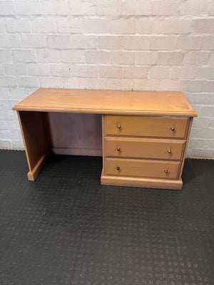 Oak-Tone Office Desk with 3 Drawers — Surface Mark on Top Right Side – main front view