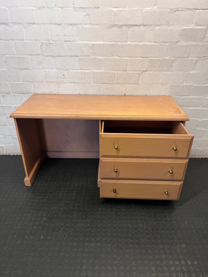 Oak-Tone Office Desk with 3 Drawers — Surface Mark on Top Right Side – side view