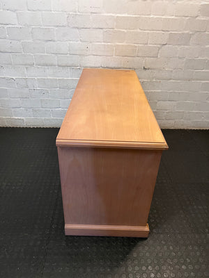 Oak-Tone Office Desk with 3 Drawers — Surface Mark on Top Right Side – top view