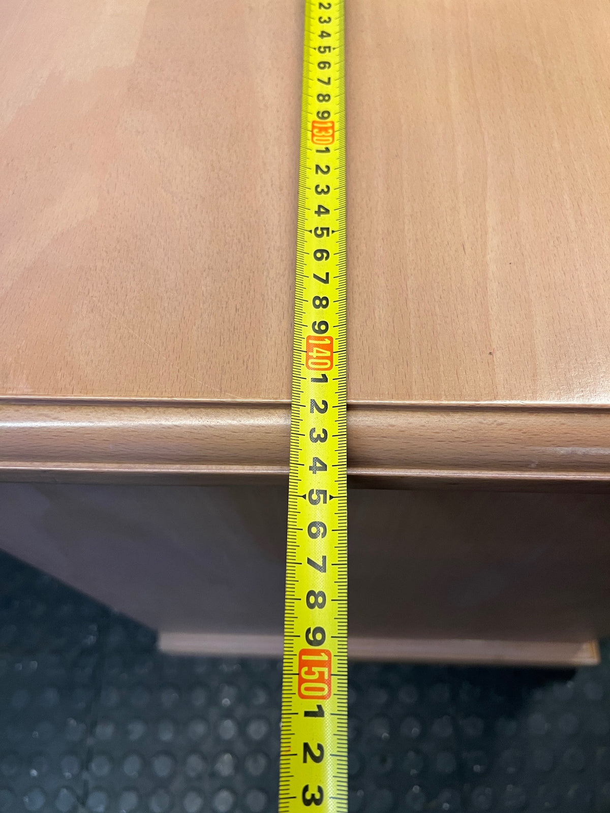 Oak-Tone Office Desk with 3 Drawers — Surface Mark on Top Right Side – width measurement