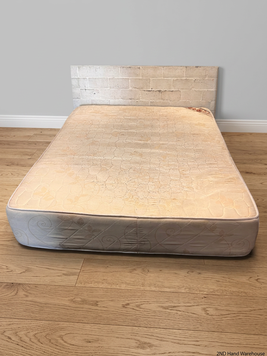 Quilted Beige Queen Mattress — Good Working Order – styled product image