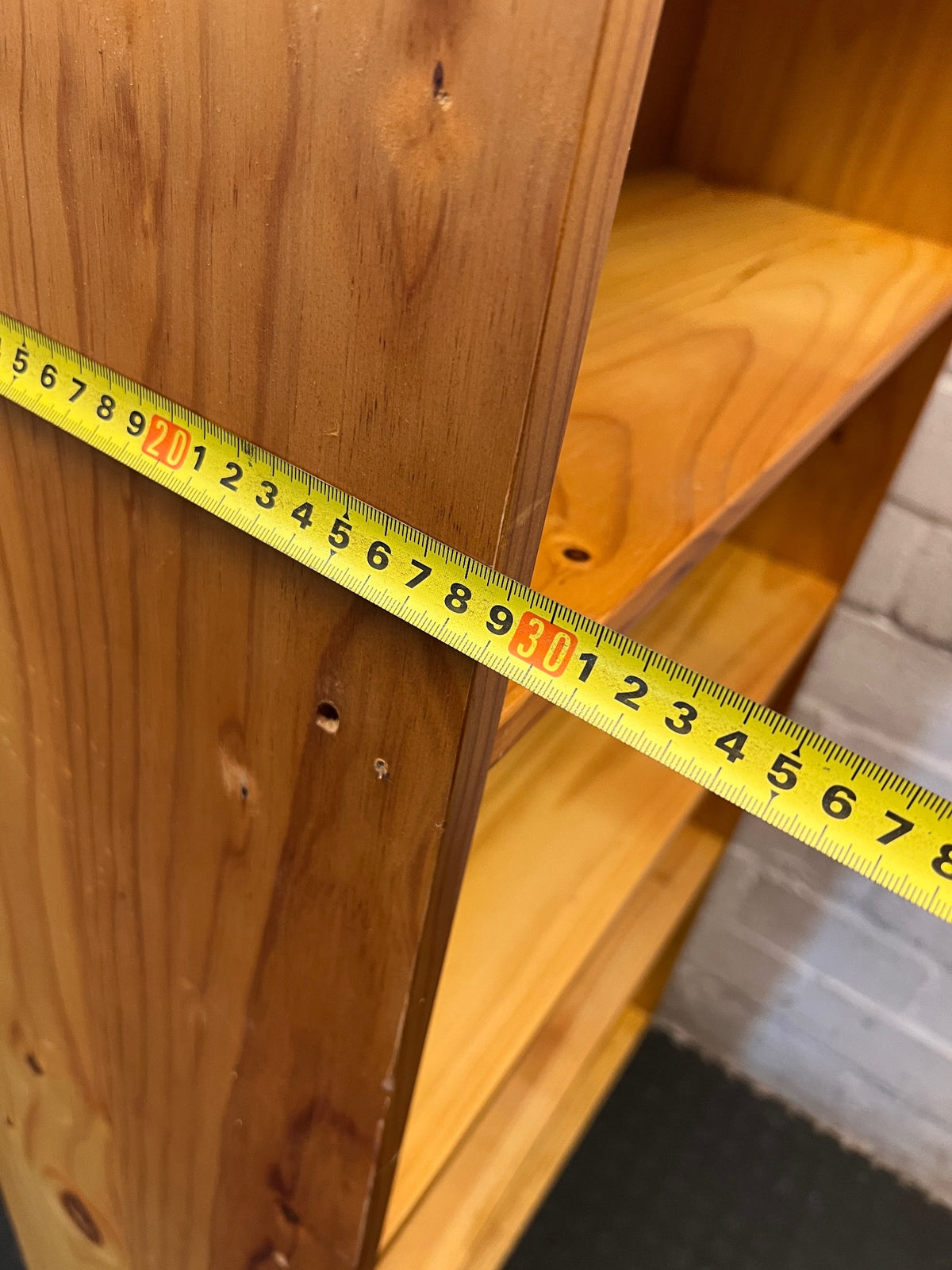 Natural Pine 5-Tier Bookshelf — Good Working Order – depth measurement