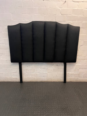 Upholstered Fluted Black Double Headboard — Good Working Order – main front view
