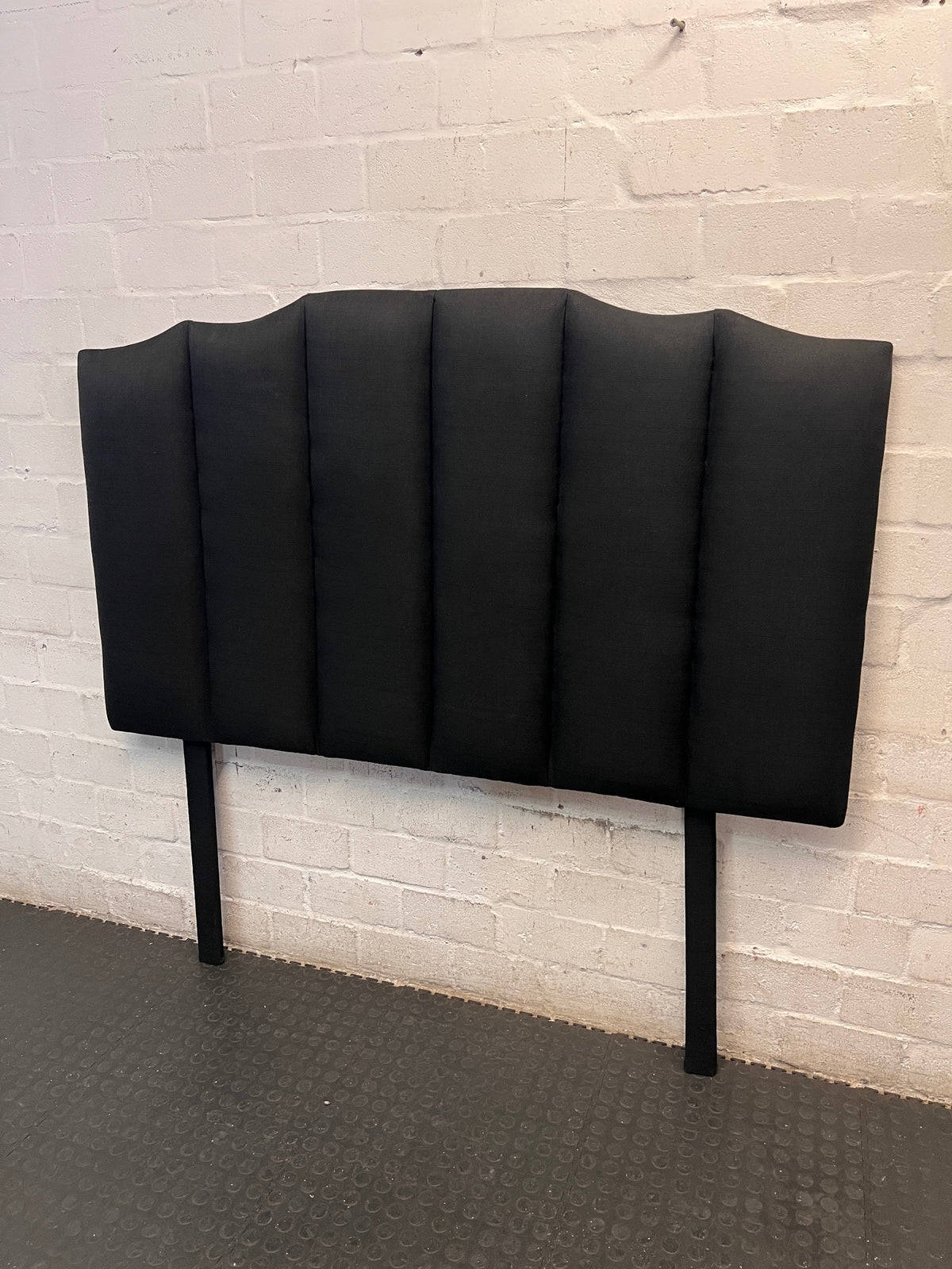 Upholstered Fluted Black Double Headboard — Good Working Order – side view
