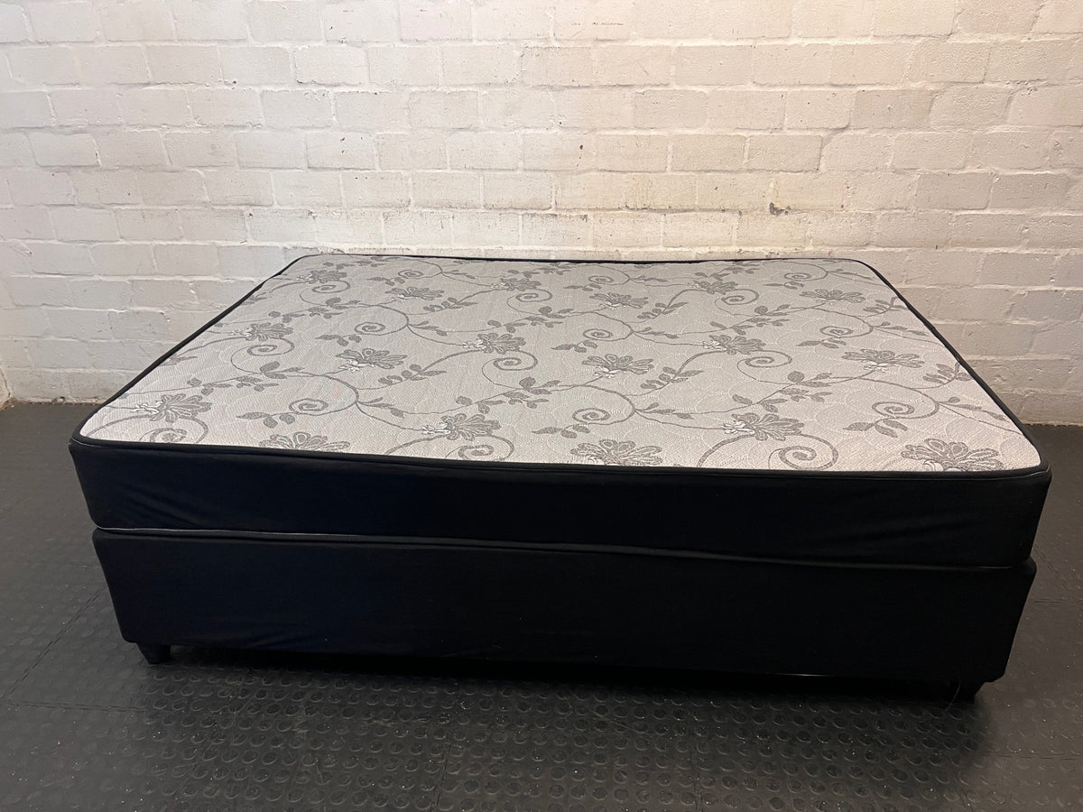 Double Bed Mattress and Base Set in Black and Grey — Good Condition Bed and Base – back view