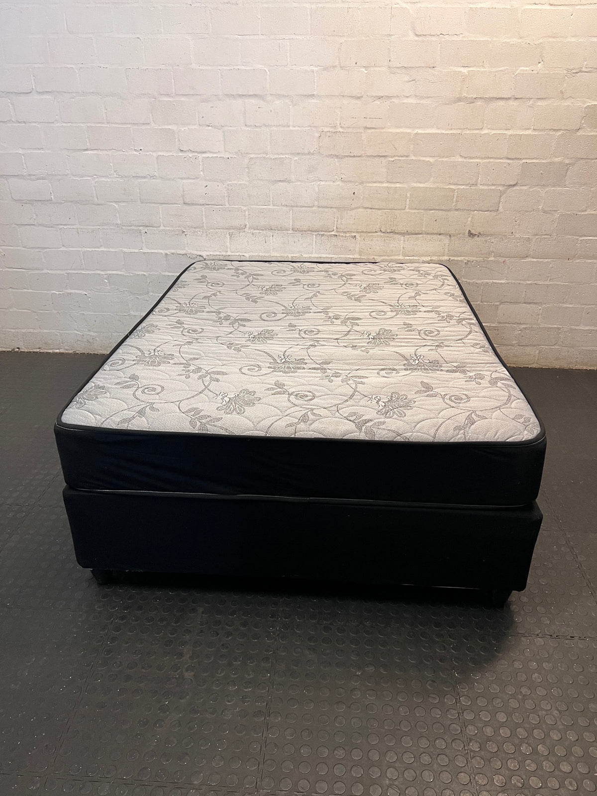 Double Bed Mattress and Base Set in Black and Grey — Good Condition Bed and Base – main front view