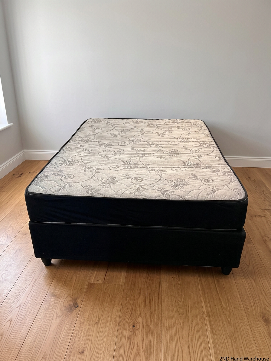 Double Bed Mattress and Base Set in Black and Grey — Good Condition Bed and Base – styled product image