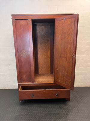 Art Deco Style 3-Door Wardrobe with Oval Mirror — Good Working Order – side view