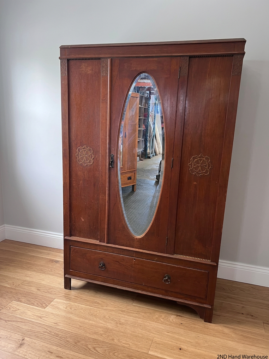 Art Deco Style 3-Door Wardrobe with Oval Mirror — Good Working Order – styled product image