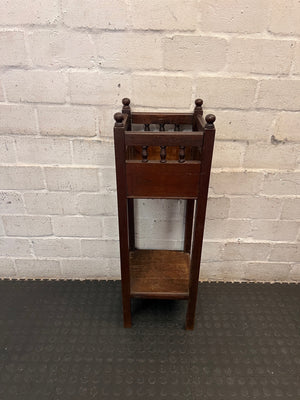 Tall Vintage Style Wooden Planter Stand with Lower Shelf – main front view