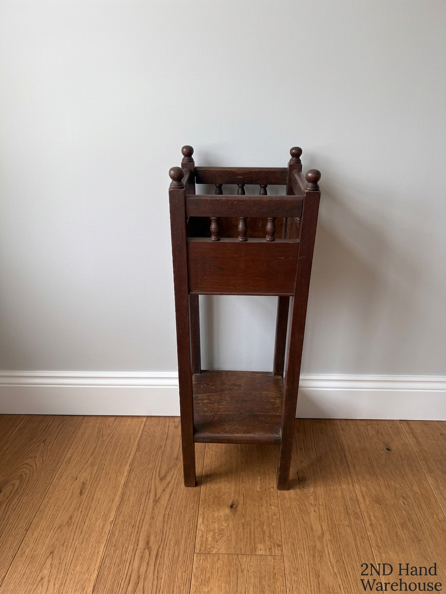 Tall Vintage Style Wooden Planter Stand with Lower Shelf – styled product image