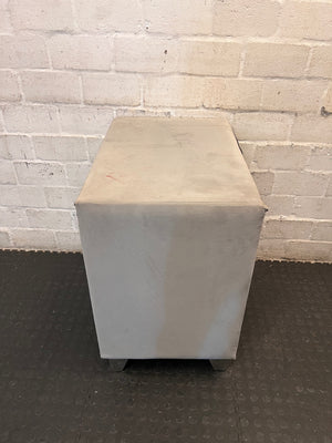 Upholstered Two-Tone Bedside Table with Stud Detail – back view