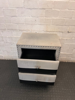 Upholstered Two-Tone Bedside Table with Stud Detail – side view