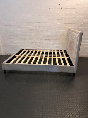 Upholstered Double Bed Frame with Geometric Headboard – side view