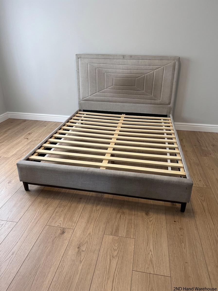 Upholstered Double Bed Frame with Geometric Headboard – styled product image