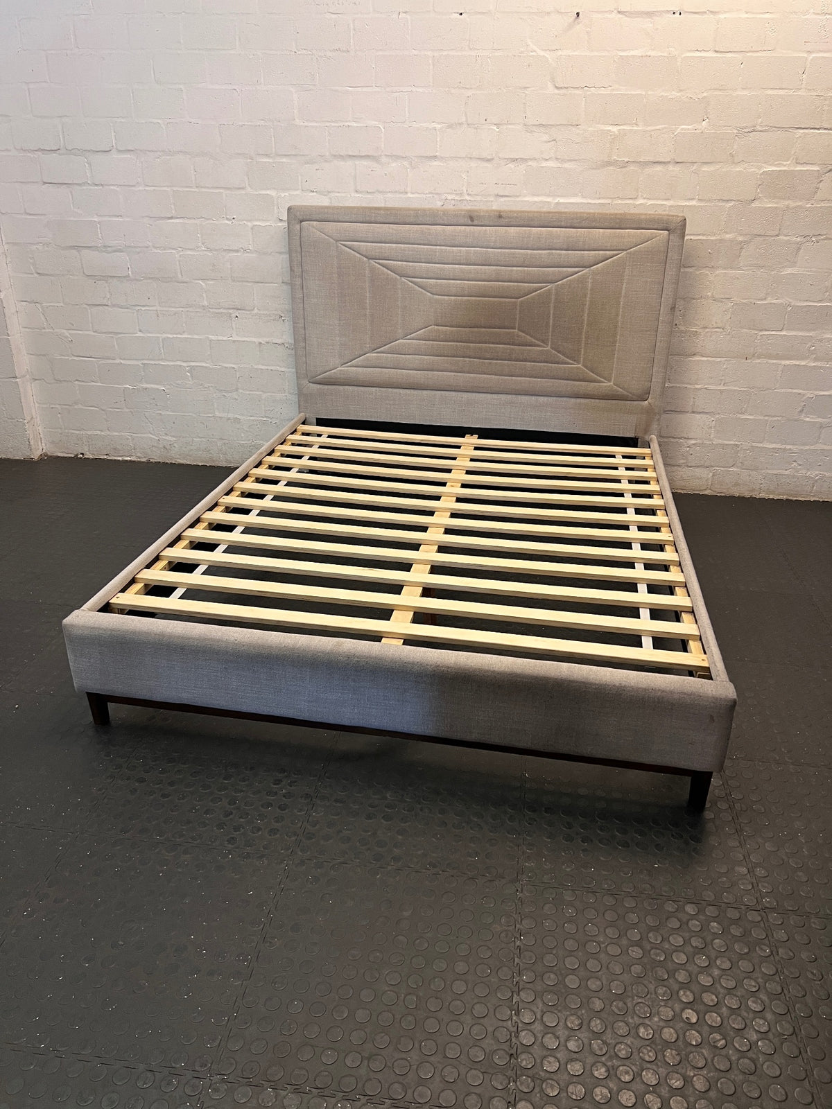 Upholstered Double Bed Frame with Geometric Headboard – top view