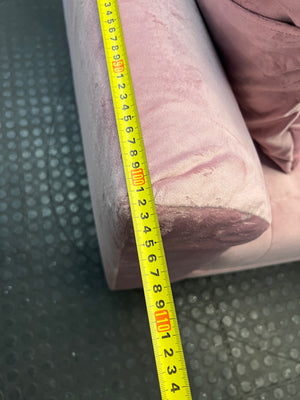 Pink Velvet 3 Seater Sleeper Couch with Gold Legs — Brand New in Packaging – depth measurement