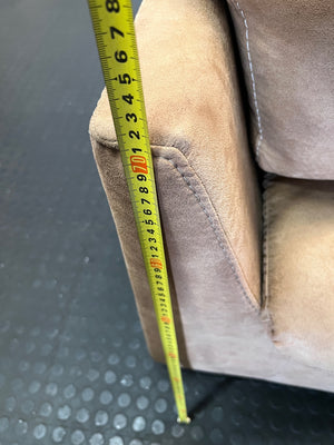 Light Brown L-Shape Suede Couch with Chaise — Good Working Order – height measurement