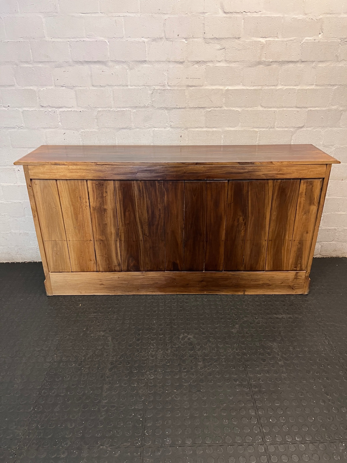 Large 4-Door Wooden Sideboard with Slatted Detail — Good Condition – back view