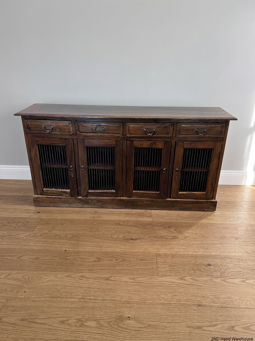 Large 4-Door Wooden Sideboard with Slatted Detail — Good Condition