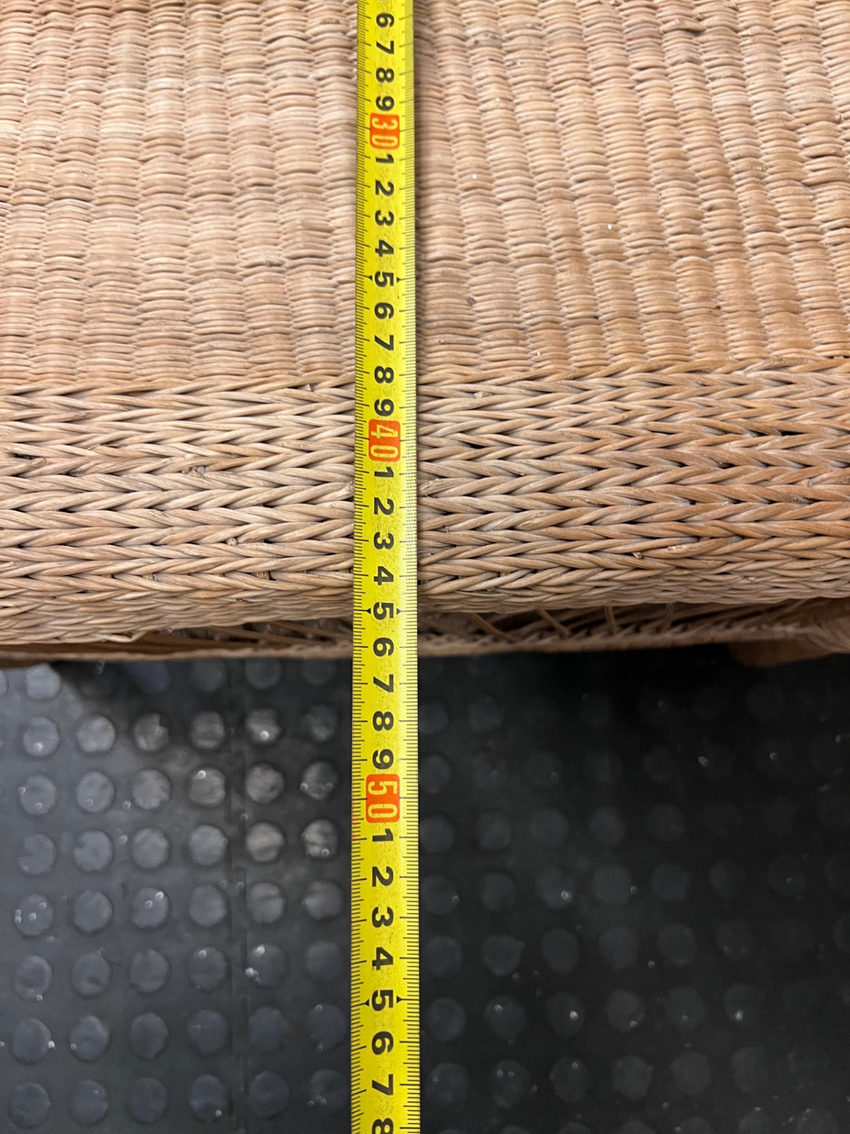 Woven Wicker Tub Chair — Well Used Condition – depth measurement