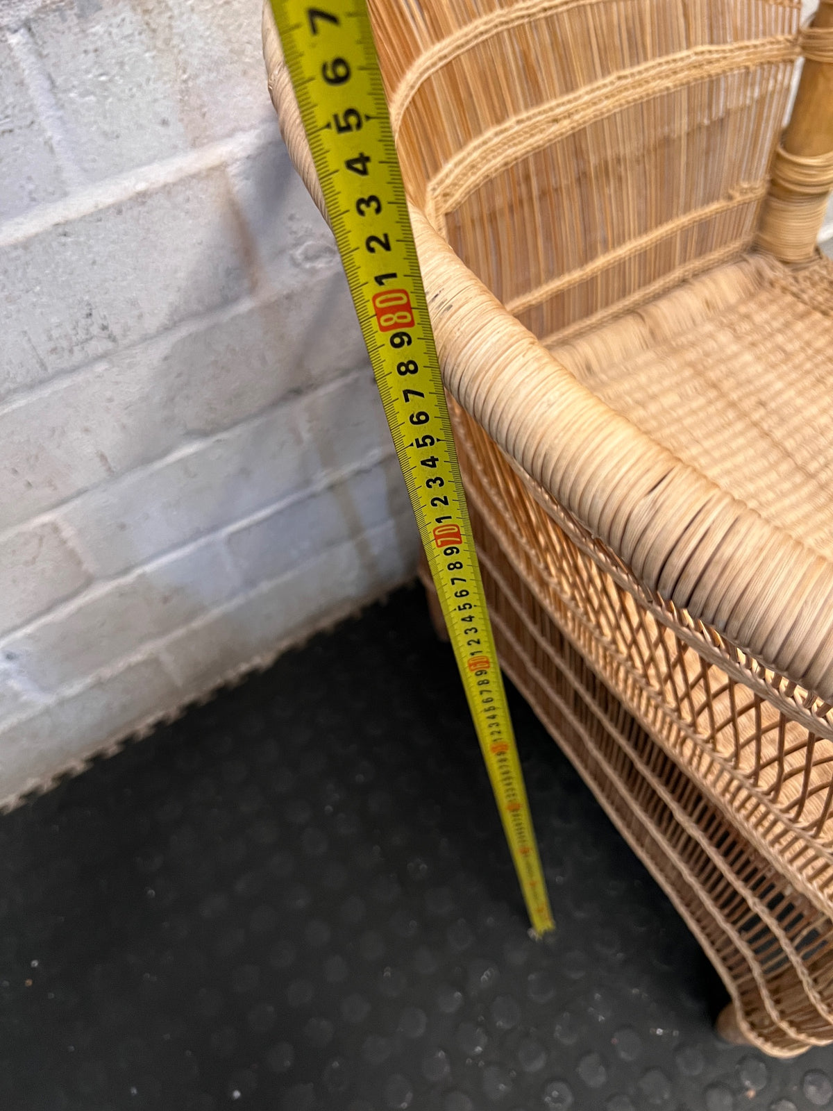 Woven Wicker Tub Chair — Well Used Condition – height measurement