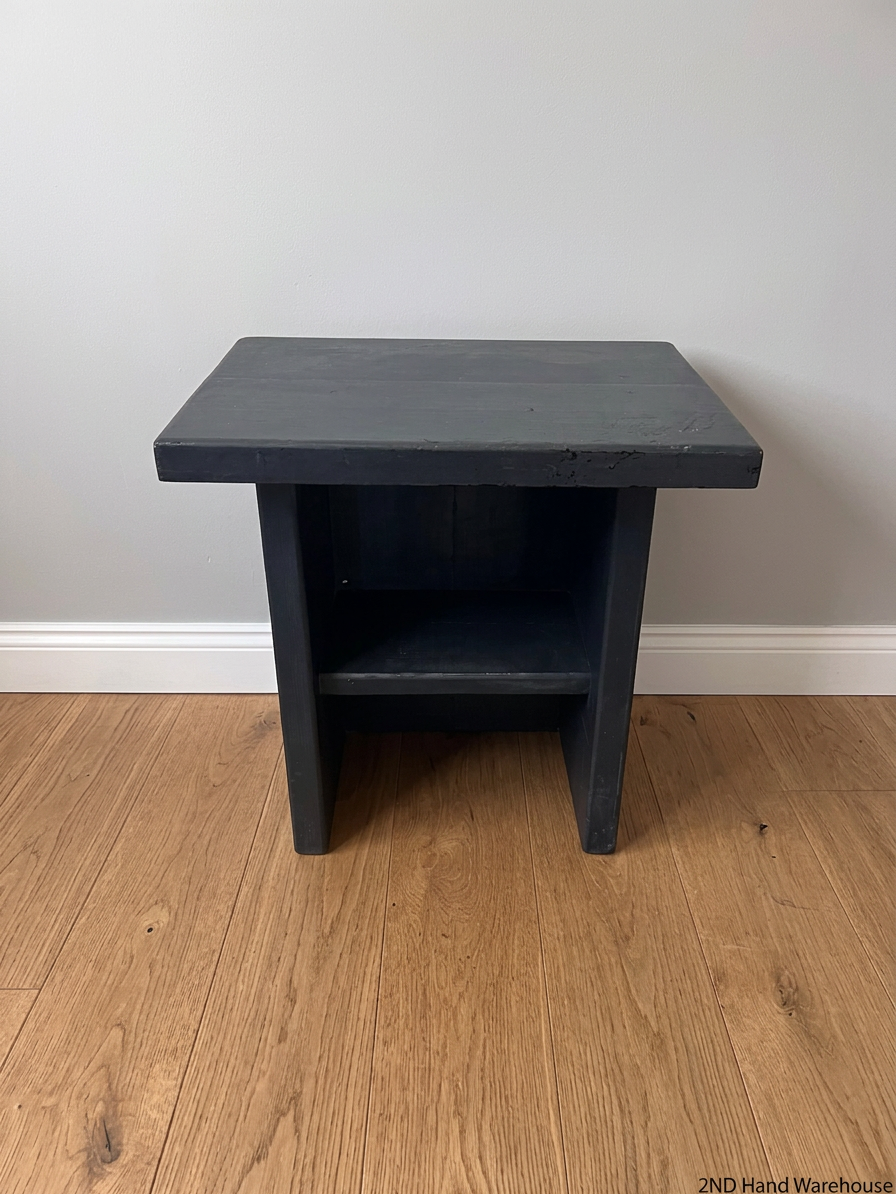 Charcoal Grey Wooden Bedside Table with Shelf — Fair Used Condition