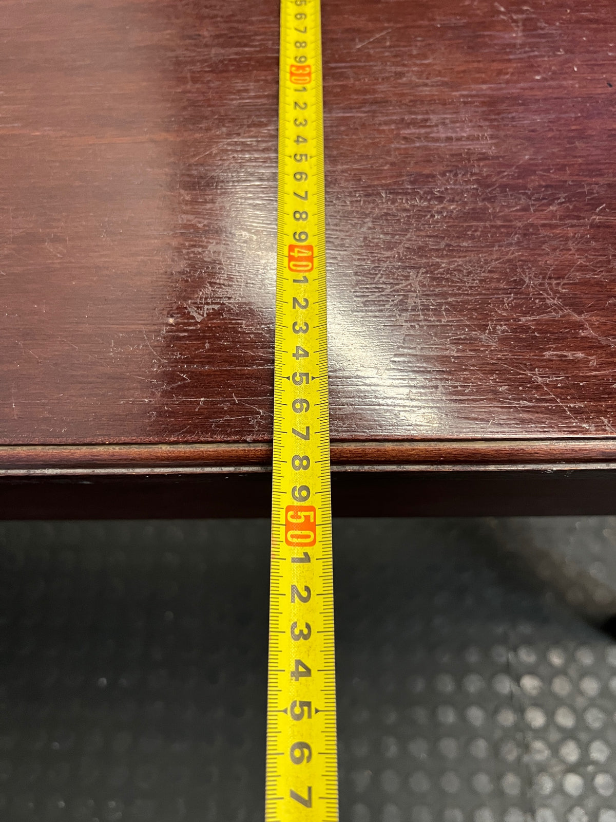 Vintage Brown Wood Office Desk with Two Drawers — Fair Used Condition – depth measurement