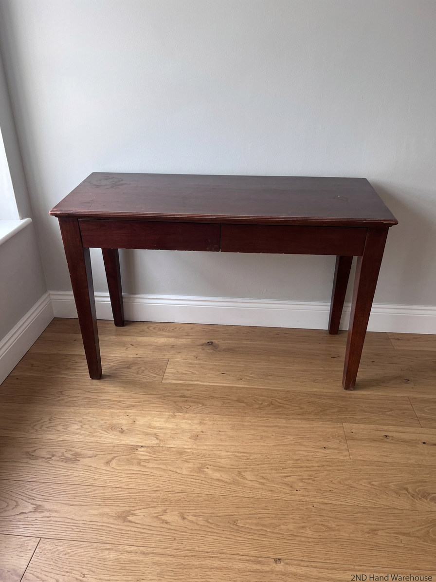Vintage Brown Wood Office Desk with Two Drawers — Fair Used Condition