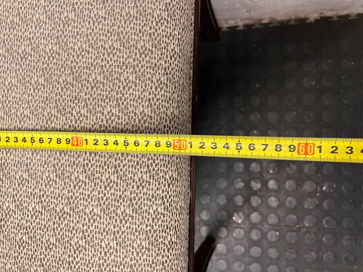 Vintage Wood Armchair with Speckled Upholstery — Visible Wear to Timber Frame – depth measurement